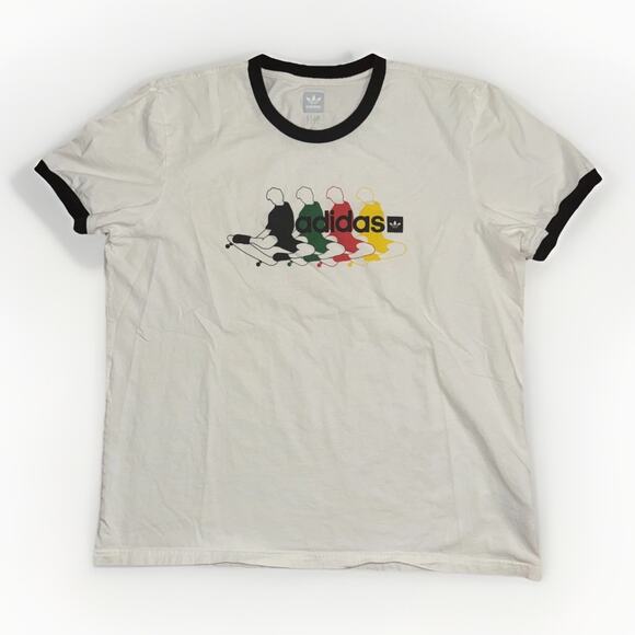 Adidas Skateboarding Ringer T-Shirt White Black Trim XL 22x26 Graphic Skater Tee - Picture 1 of 5